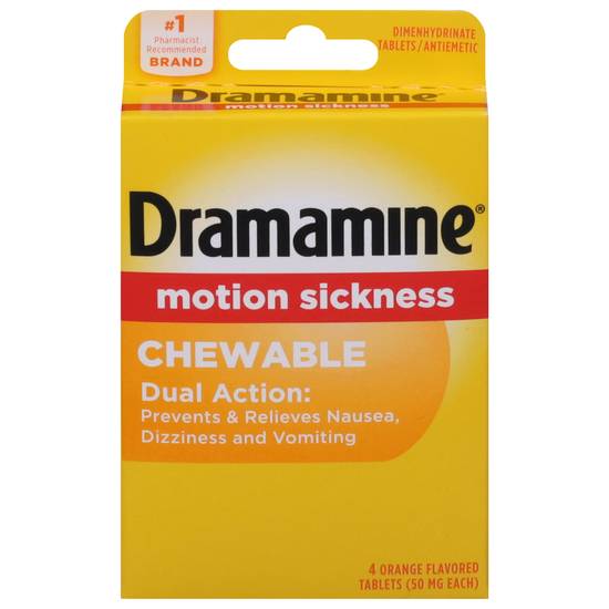 Dramamine Orange Flavored 50 mg Motion Sickness Relief Chewable Tablets