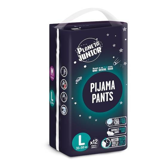 Pañal de noche 35-50 kg talla L Planeta Junior bolsa 12 unidades)