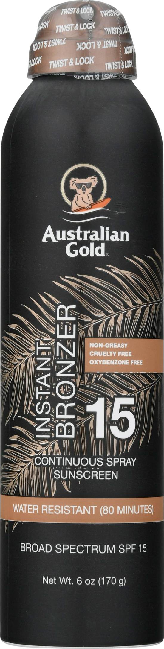 Australian Gold Broad Spectrum Spf 15 Instant Bronzer Continuous Spray Sunscreen