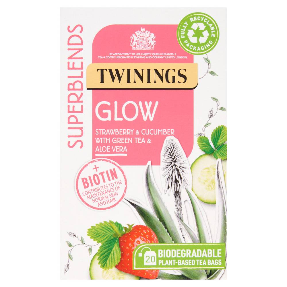 Twinings Superblends Glow with Strawberry, Cucumber & Green Tea, 20 Tea Bags