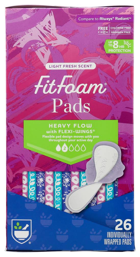 Rite Aid Fit Foam Heavy Flow Pads with Wings - 26 ct
