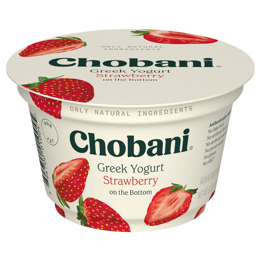 Chobani Nonfat Greek Yogurt ( strawberry on the bottom)