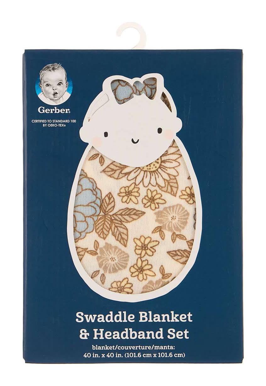 Gerber Swaddle Blanket & Headband Set, 40 in x 40 in