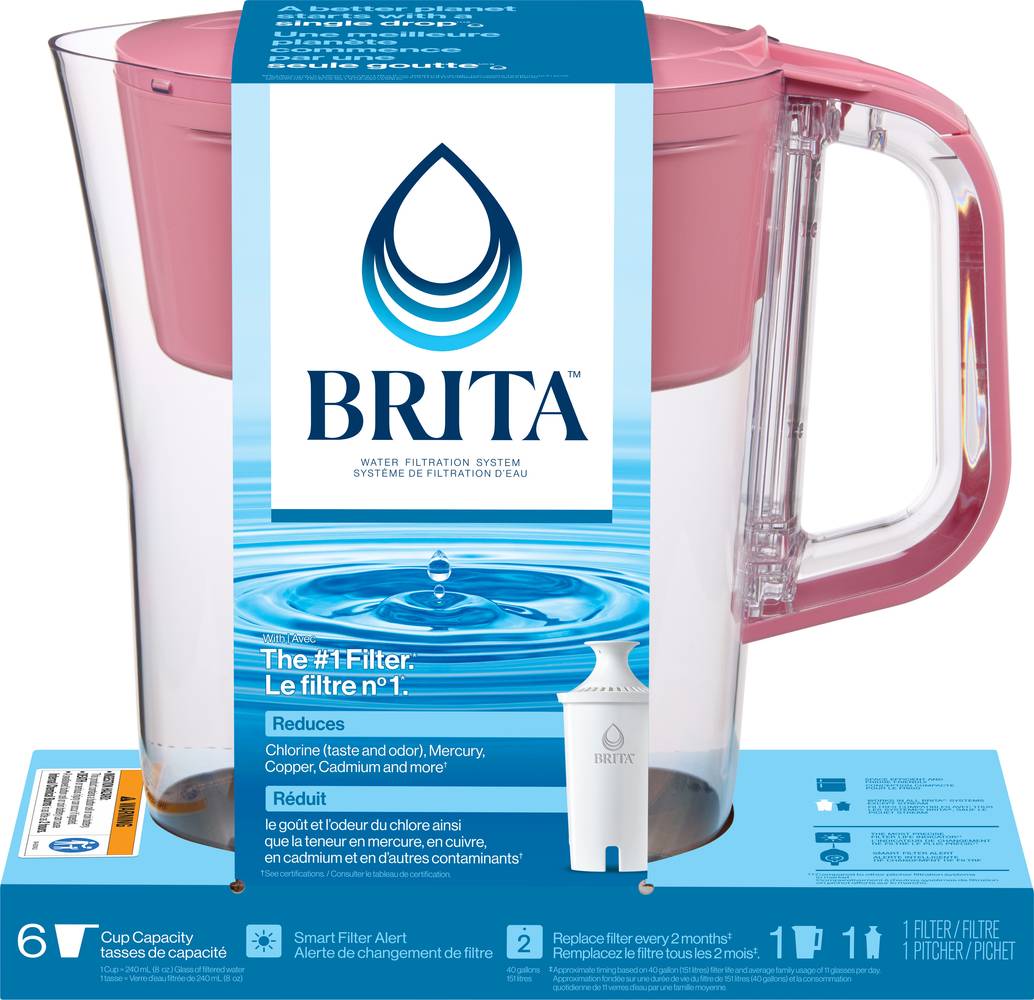 Brita Denali Pitcher Dispenser With Standard Water Filter, Cherry Blossom Pink