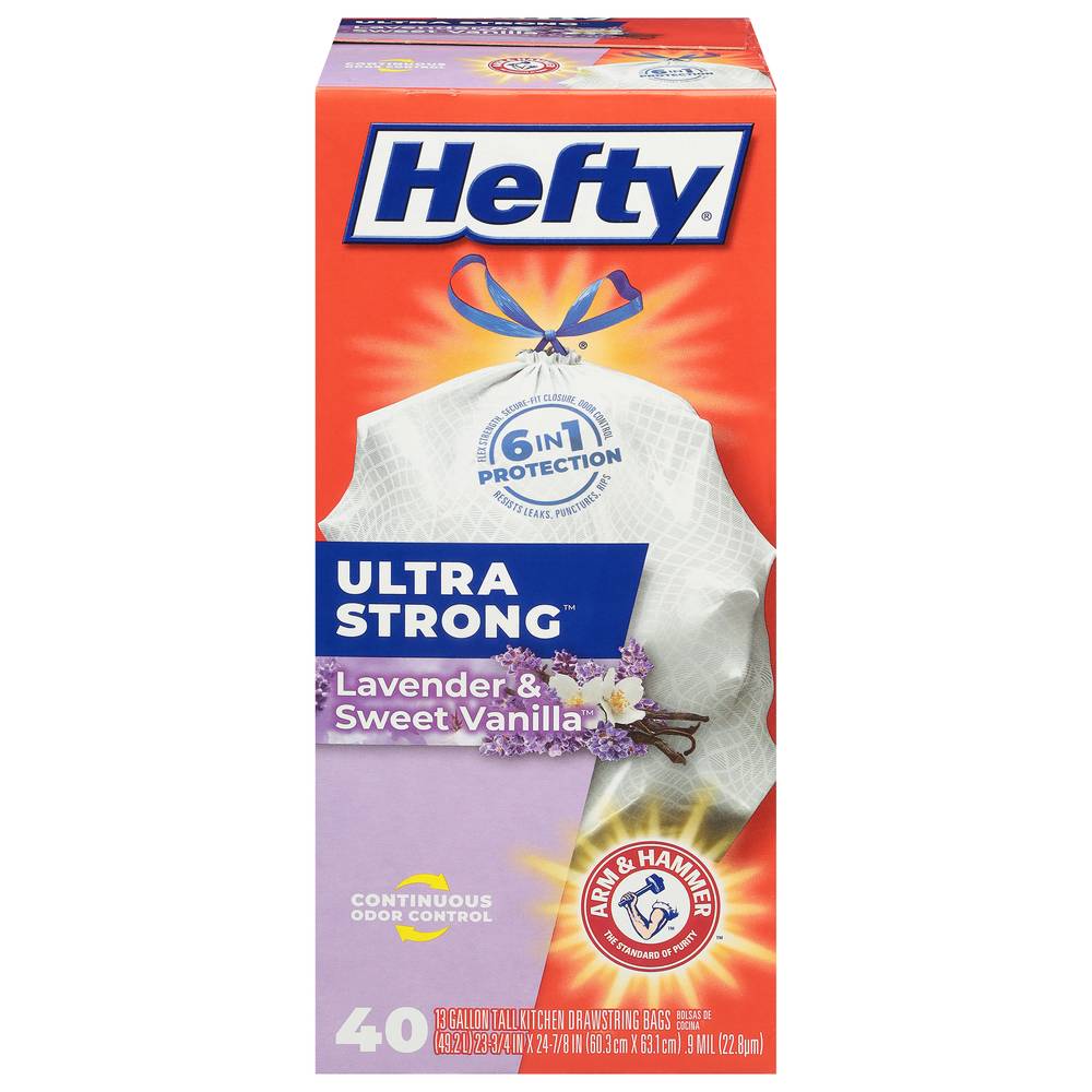 Hefty Ultra Strong Gallon Kitchen Drawstring Bags, Lavender, Sweet Vanilla (40 ct)