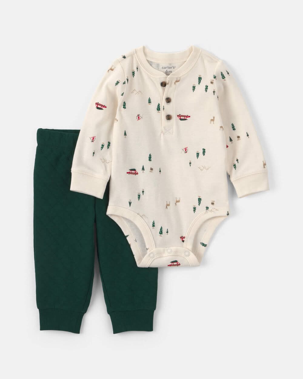 Baby Boy 2-Piece Woodland Long-Sleeve Bodysuit & Pant Set - Green/Cream - 12M
