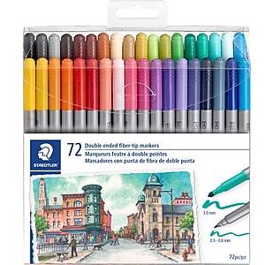 Staedtler Fiber Markers, Twin Tip, Assorted Colors, 72/Pack (320TB72 LU)