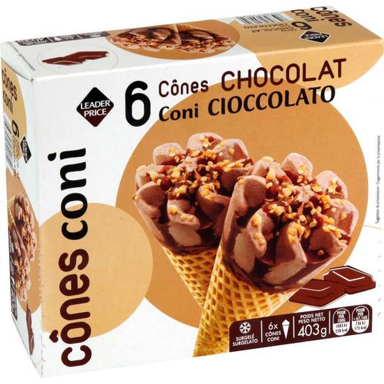 Leader Price Cônes Chocolat x6 400g