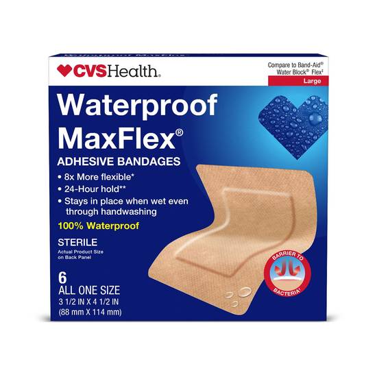 CVS Health Waterproof MaxFlex Adhesive Bandages, Large, 6 CT