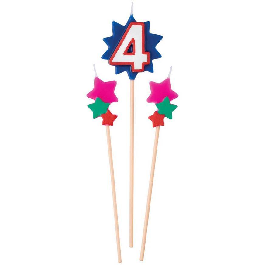 Birthday Star Number (4) Candle Pick Set, 3pc