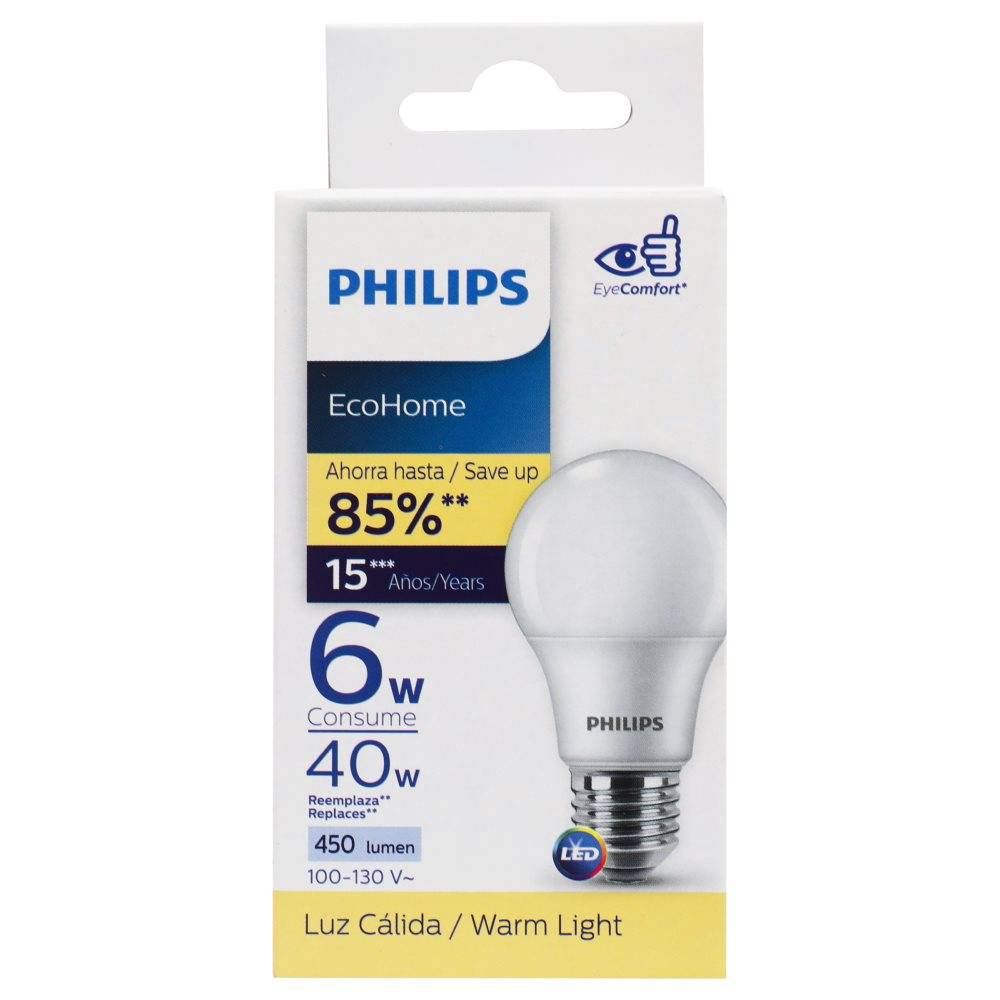 Philips · Foco ahorrador luz cálida ecohome