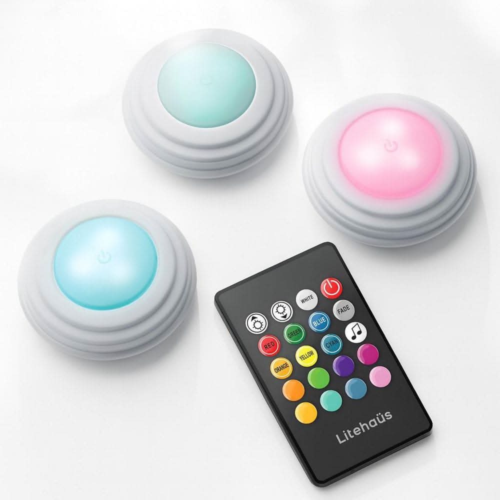 Battery Operated Led Rgb Puck Lights 3-Pack