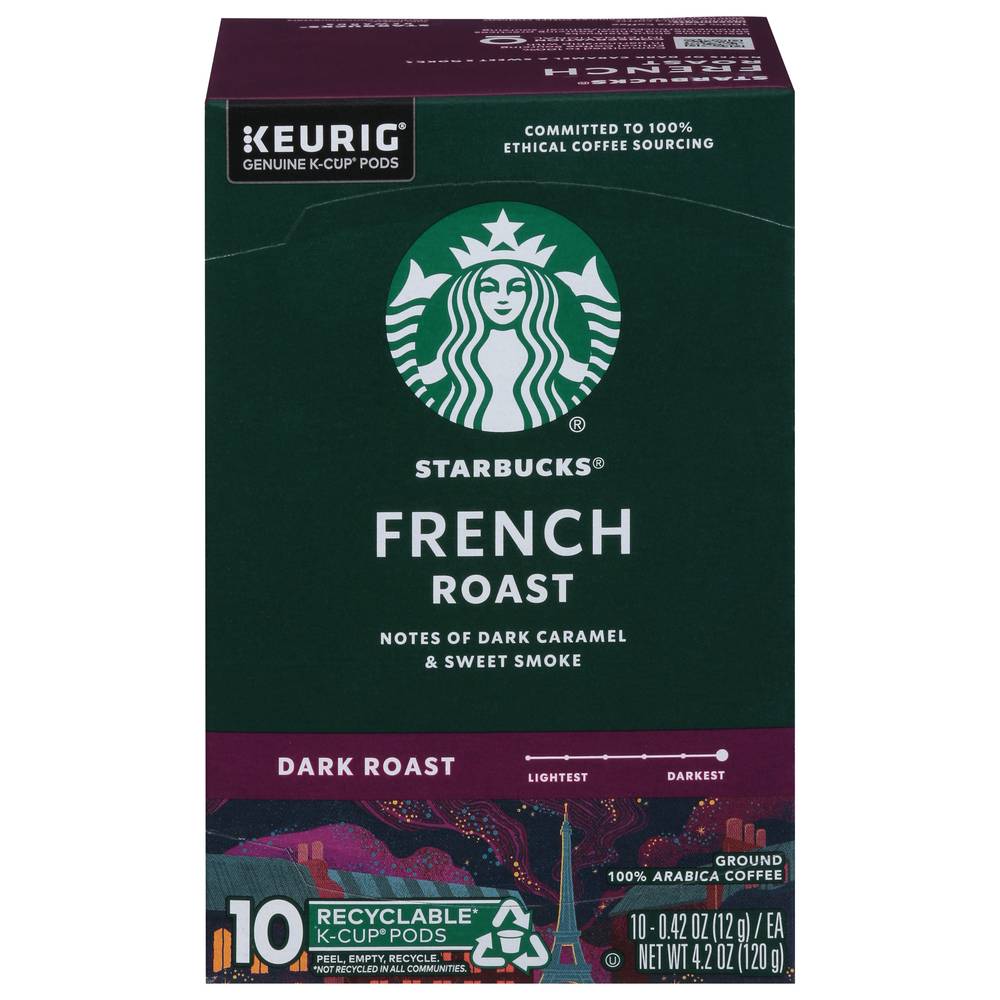 Starbucks Keurig French Dark Roast Ground Coffee K-Cup Pods (10 ct, 0.42 oz)