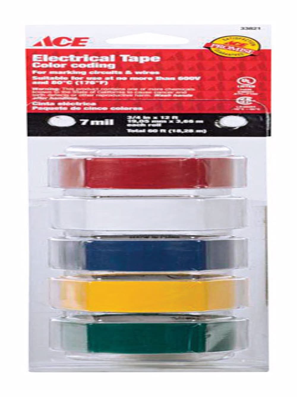 ACE 3/4 In. W X 12 Ft. L Assorted Vinyl Electrical Tape