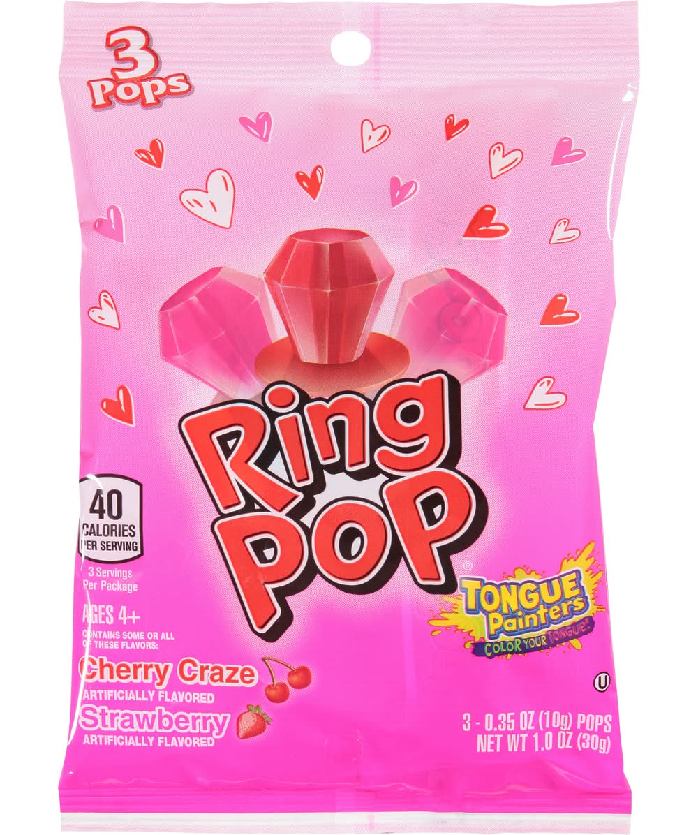 Ring Pop Valentine Cherry Craze Peg Bag, Strawberry (0.35 oz, 3 ct)