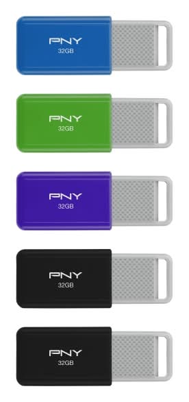 PNY USB 2.0 Flash Drives, 32GB, Assorted Colors, Pack Of 5 Flash Drives