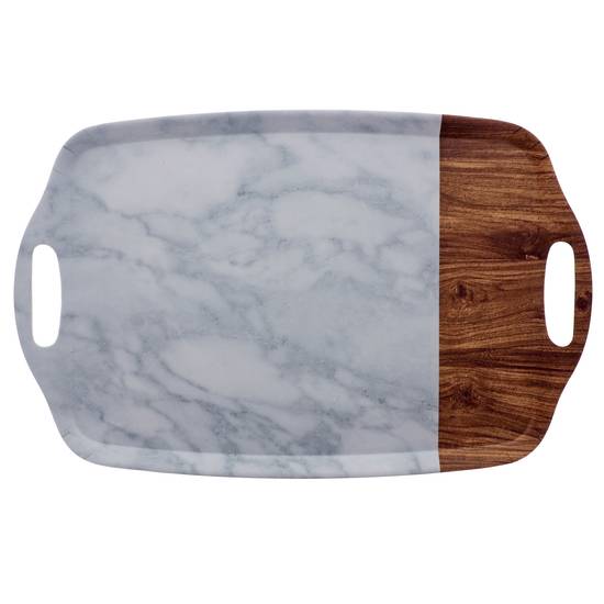 # Marble/ Wood Look Melamine Serving Tray (43.5 X 28 X 1.8CM)