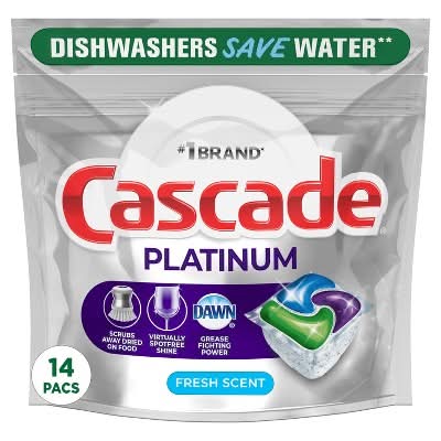 Cascade Platinum Dishwasher Detergent Pods, Fresh Scent (7.8 oz, 14 ct)