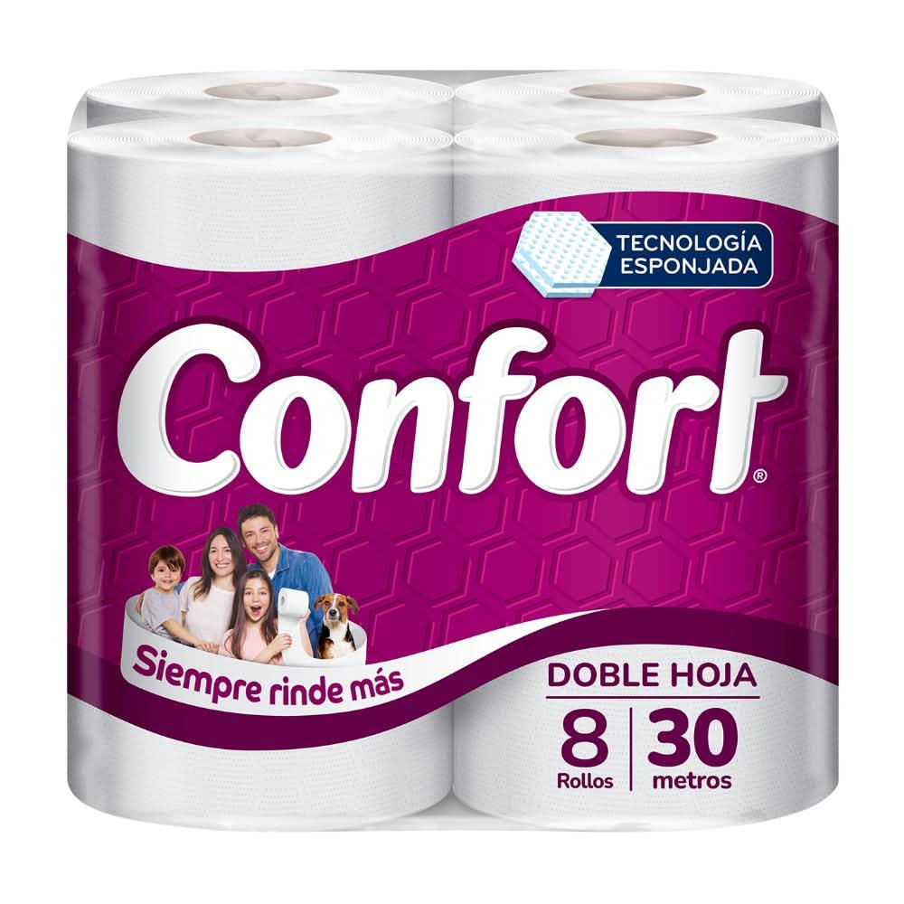 Confort · Papel higiénico doble hoja - 30 m (8 un)