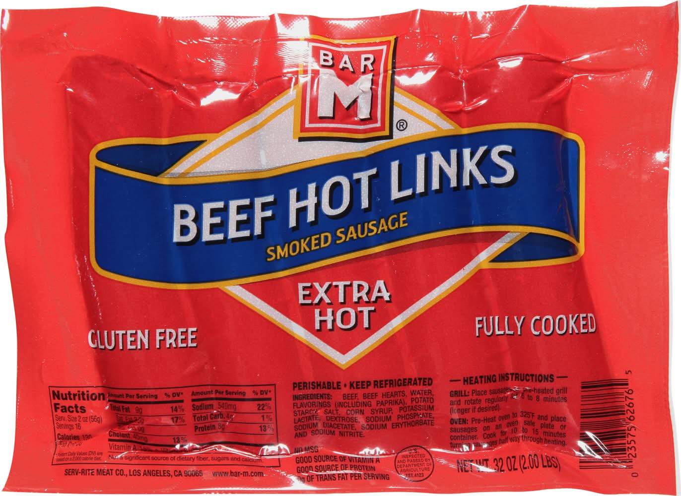 Bar M Extra Beef Hot Links Sausage (32 oz, 10 ct)