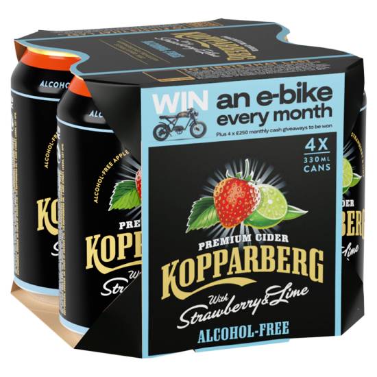 Kopparberg Alcohol-Free Premium Cider With Strawberry & Lime (4 x 330ml)