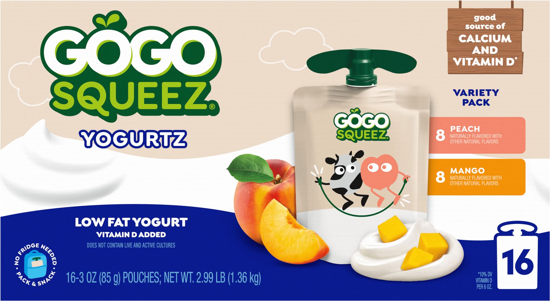 GoGo squeeZ Variety pack Mango/Peach Yogurtz Family Size (48 oz)