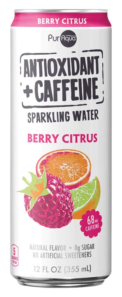 Puraqua Antioxidant + Caffeine Sparkling Water, Berry Citrus (12 fl oz)
