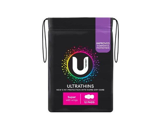 U by Kotex Ultrathin Super Pads With Wings 12pk