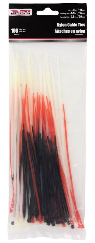 Tool Bench Hardware Nylon Cable Ties, Assorted, Assorted (100 ct)