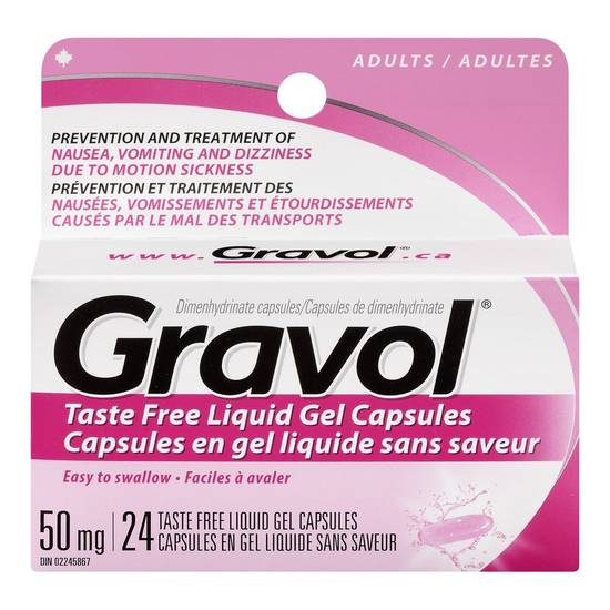 Gravol Dimenhydrinate Liquid Gel Capsules 50 mg (24 units)