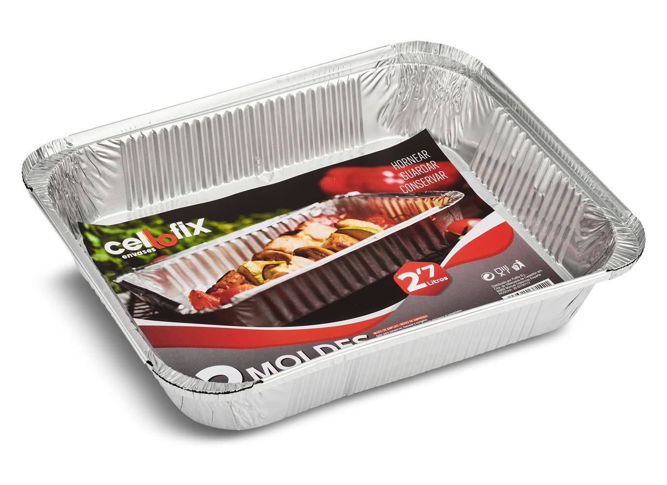 Molde De Aluminio Rectangular 2,7 L Cellofix Bolsa 2 Unidades