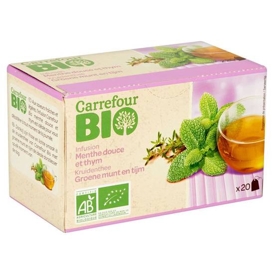 Carrefour Bio Infusion Menthe Douce et Thym 20 Sachets 30 g
