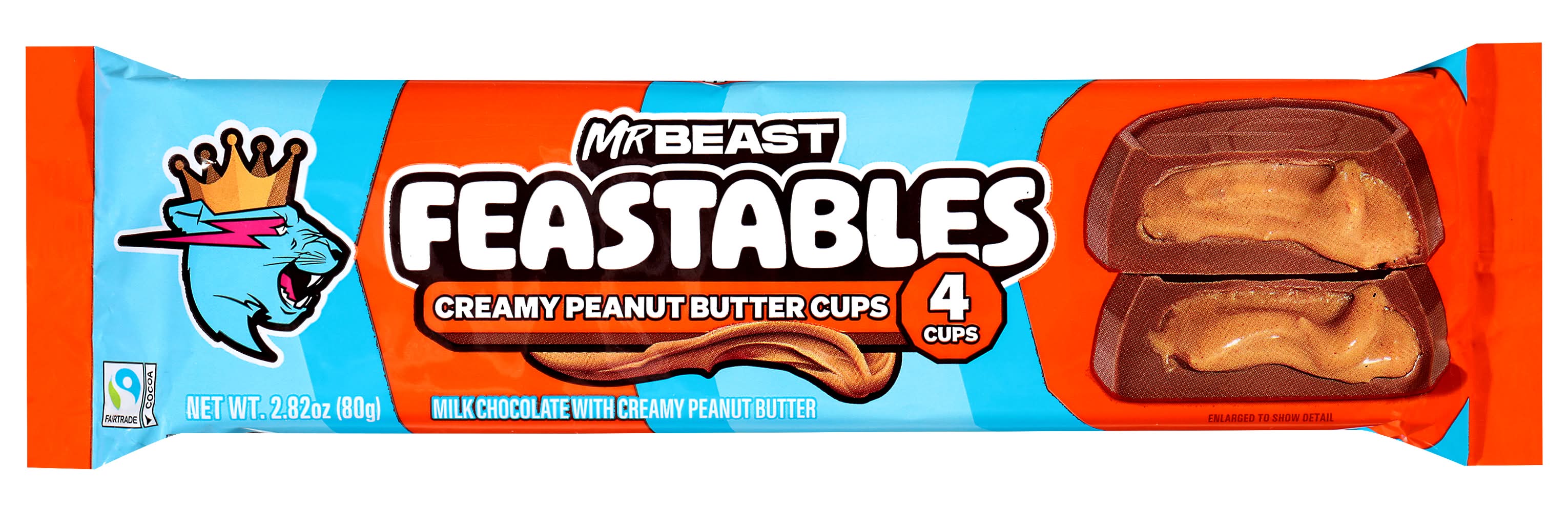 Feastables Mrbeast Milk Chocolate, Creamy Peanut Butter (2.82 oz, 4 ct)