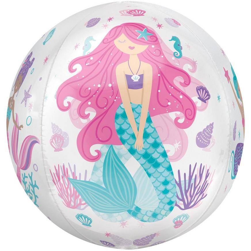 Uninflated Shimmering Mermaid Plastic Balloon, 15in x 16in - See Thru Orbz