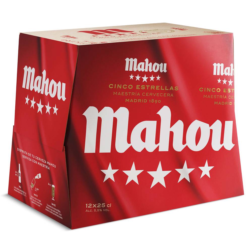 Cerveza Mahou 5 Estrellas Botella 12 X 25 Cl