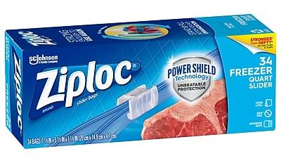 Ziploc Slider Freezer Bags, Quart, 34/Carton (316486)