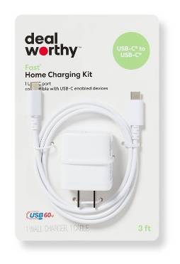 Dealworthy Single Port 20w Usb-C Home Charger With 3 Usb-C To Usb-C Cable, White