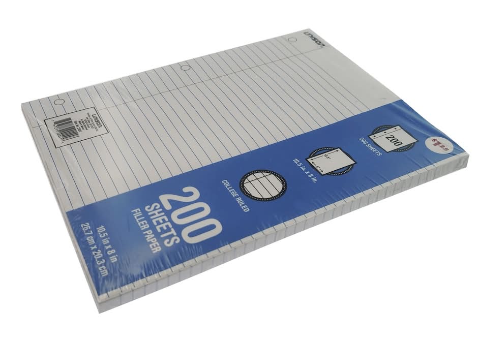 Unison College Ruled Filler Paper Sheets, 10.5x8 in (200 ct)