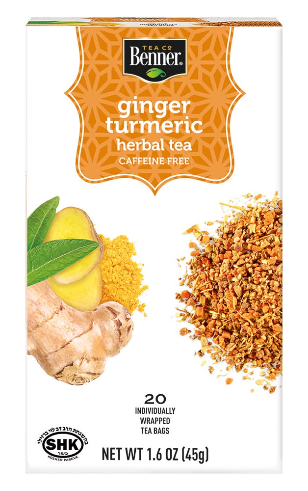 Benner Tea Co. Caffeine Free Herbal Tea Bags, Ginger Turmeric (1.6 oz, 20 ct)