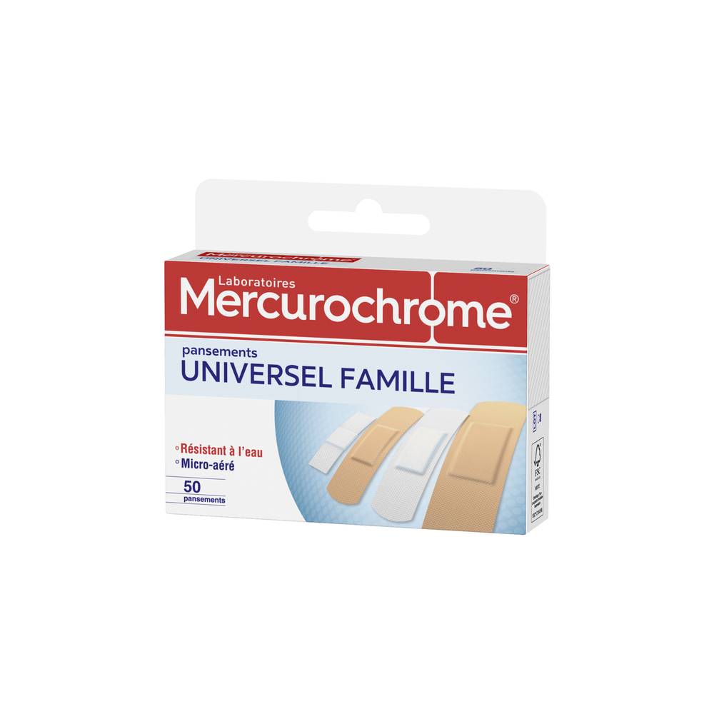 Mercurochrome - Pansements universel famille (50 pièces) (9g)