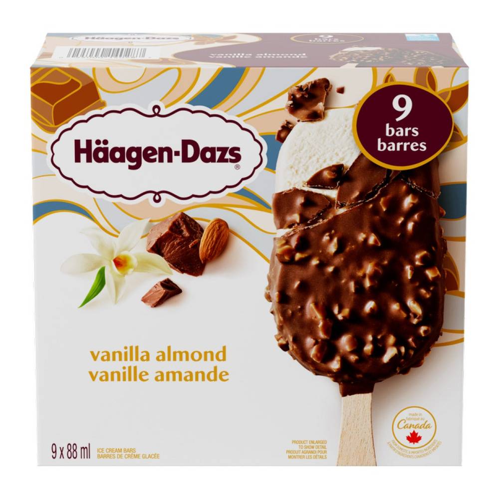 Häagen-Dazs Almond Vanilla Ice Cream Bars, 9 X 88 Ml