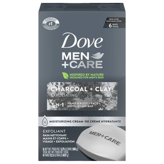 Dove Men+Care Elements Charcoal+Clay Body + Face Bar (6 x 4 oz bars)
