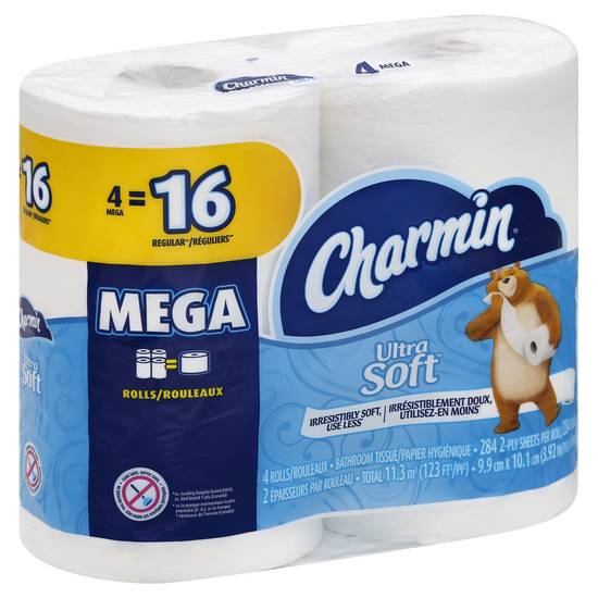 Charmin Bathroom Tissue Ultra Soft Mega Roll 2-ply Wrapper - 4 Roll