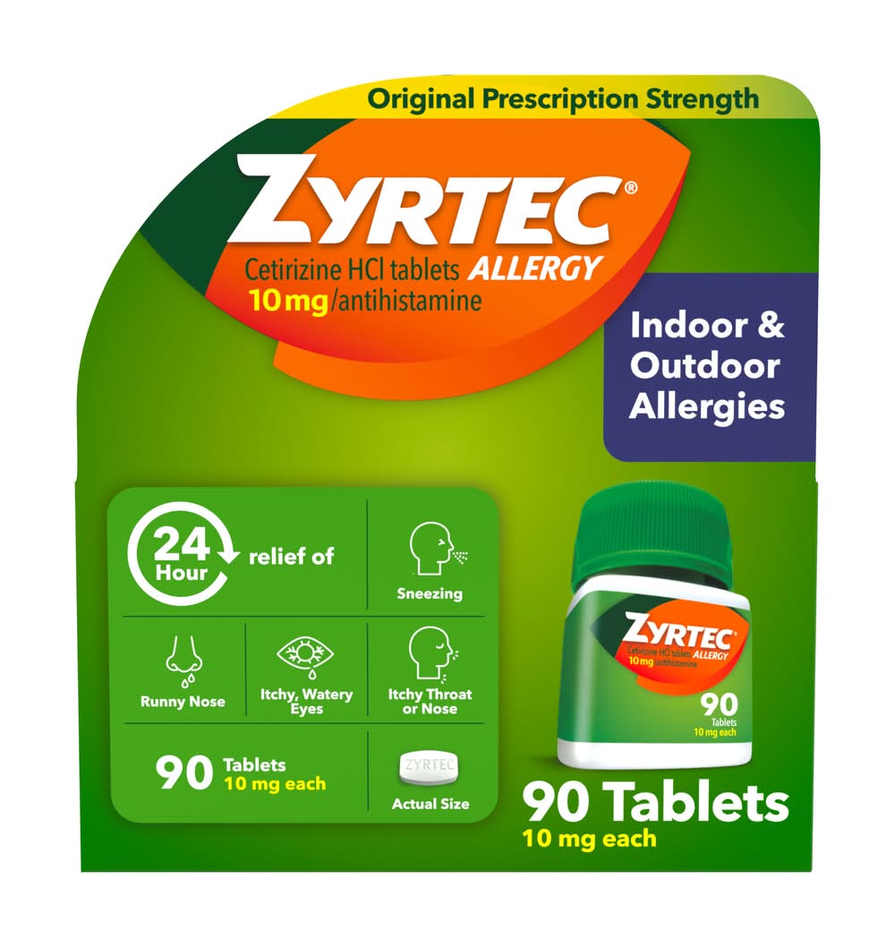 Zyrtec 24 Hour Cetirizine Hcl Allergy Relief Tablets 10 mg (90 ct)