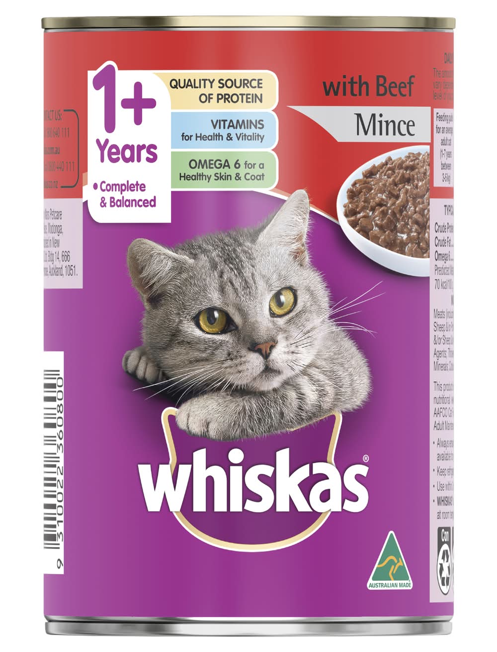 Whiskas Beef Mince Wet Cat Food, 1+Years (400g)
