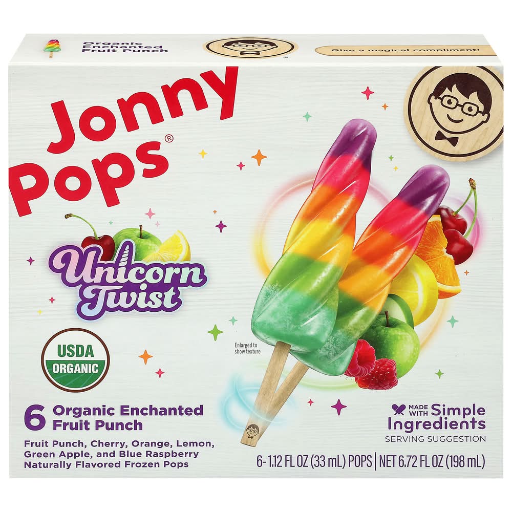 JonnyPops Limited Edition Organic Unicorn Twist Pops, Enchanted Fruit Punch (6 x 1.12 fl oz)