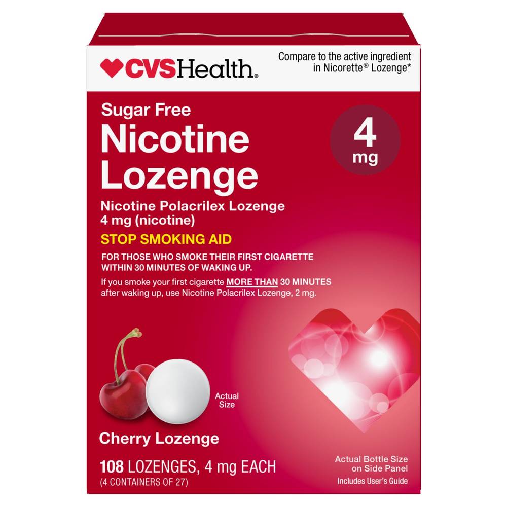 CVS Health Nicotine Polacrilex Lozenge 4 mg, Cherry (108 ct)