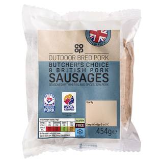 Co-op Outdoor Bred 8 Butchers Choice Pork Sausages 454g (Co-op Member Price £2.25 *T&Cs apply)