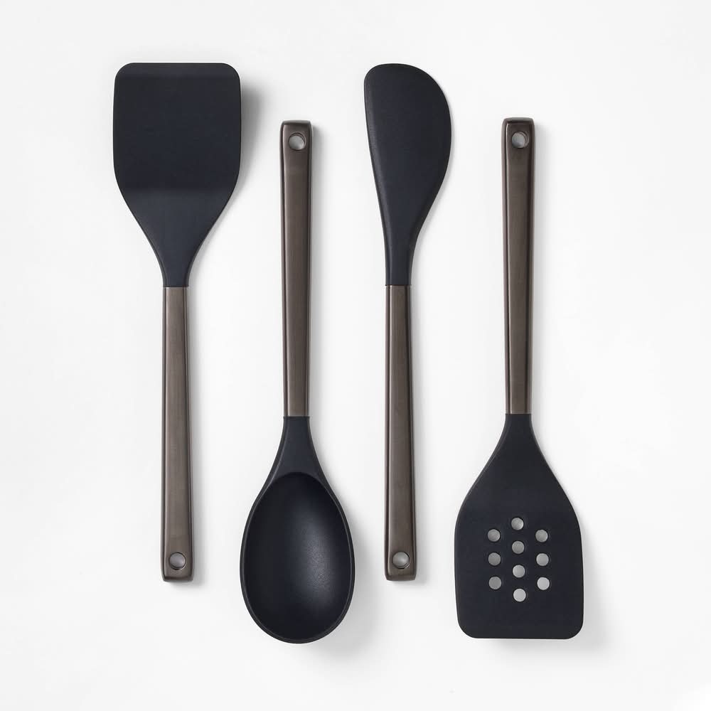 Figmint Silicone & Stainless Steel Kitchen Utensil Set, Matte Black (4 ct)