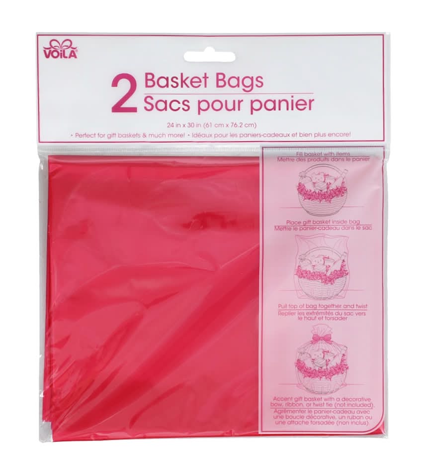 Voila Plastic Basket Bags, 24x30 in, Red Translucent (2 ct)